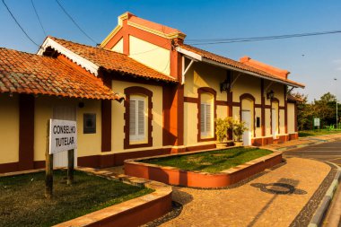 Jumirim, SP, Brezilya, Eylül 03, 2022. Eski Sorocabana hattının Jumirim tren istasyonu. Bu istasyon 1886 'da inşa edildi ve bugün şehrin koruyucu konseyinin merkezi.