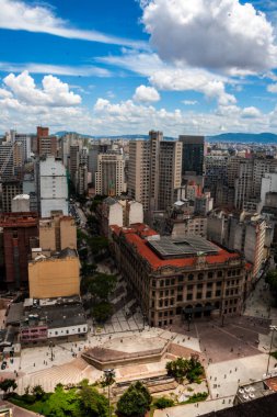 Sao Paulo, Brezilya, 12 Ocak 2012. Şehrin havadan görünüşü, Anhangabau Vadisi ve Sao Paulo şehir merkezindeki Postane Binası.