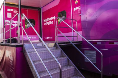 Sao Paulo, Brezilya. 28 Mart 2025. Sao Paulo Eyalet Hükümeti Mobil Mammografi Birimi, Brezilya. Bedava göğüs kanseri taraması sağlayan bir programın parçası..