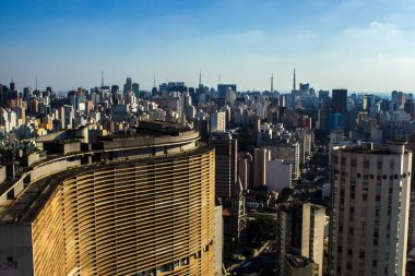 Panoramic view of Sao Paulo, Brazil, featuring the iconic Copan Building. Urban density and modern architecture define Brazilian largest city