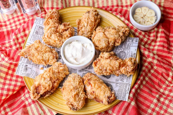 Delicious Top View Fresh Fried Chicken Sauce — Stock Photo, Image