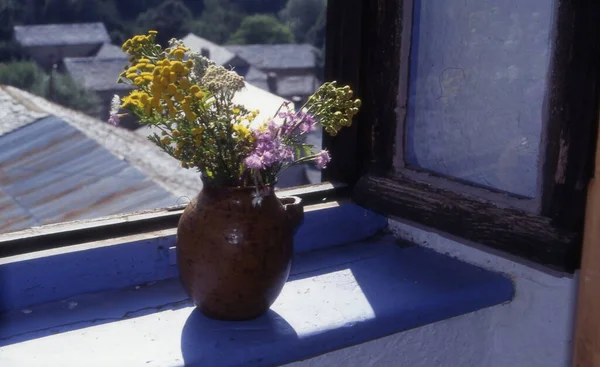 old flower pots with a glass of water