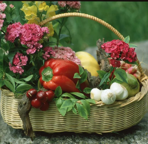 fresh vegetables and fruits in a basket