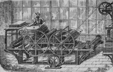 Baskı baskıları için mekanik baskı, Louis Figuier 'in büyük icatları, Editör Hachette, 1865