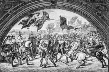 Saint Louis le Grand Arrete Attila Roma 'nın kapılarında, La vie, des Saints' i resmetmiş, yayıncı Firmin -Didot, 1887