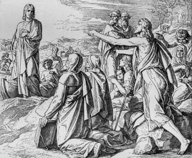 Aziz Vaftizci Yahya, Azizler ve Firmin Yayımcıları tarafından resmedilen İsa Mesih 'e tanıklık eder.