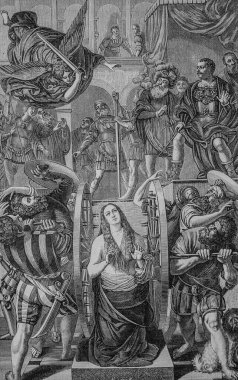 İskenderiyeli Aziz Catherine 'in şehidi, La Vie des Saints' i resmetmiş, yayıncı Firmin Didot, 1887