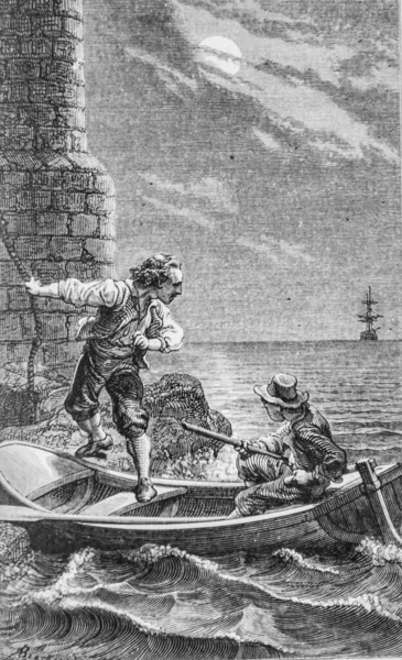 Denizci kılığına girmiş Duguay kumpanyası İngilizlerin onu kilitlediği kaleden kaçtı. Editör Alfred 1881.