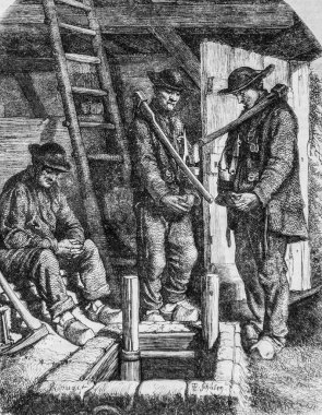Bechelbronn 'dan Bitumen Madeni, Edouard Charton' ın 1870 'teki resim dükkanı.