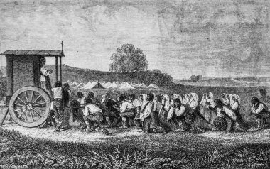 Roma kırsalındaki tarlalarda ayin Edouard Charton 'ın 1870 tarihli resimli dergisi.