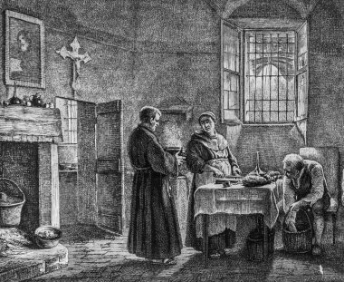 Mutfak manastırı des Franciscans de Sassuolo, İtalya, Edouard Charton 'ın 1870 tarihli pit bowl dergisi.