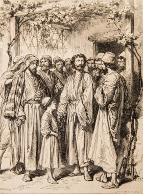 İsa bir çocuk aldı, onları ortalarına koydu, Ernest Renan 'ın İsa' nın hayatı, Godefroy Durand 'ın çizimleri, editör Michel Levy 1870