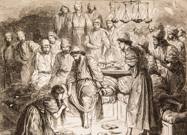 Efendisi Ernest Renan 'ın İsa' nın Hayatı 'nın ayaklarını, Godefroy Durand' ın çizimlerini, yayıncı Michel Levy 'nin 1870' te yaptığı uzun saçlarını, uzun saçlarıyla sildi.