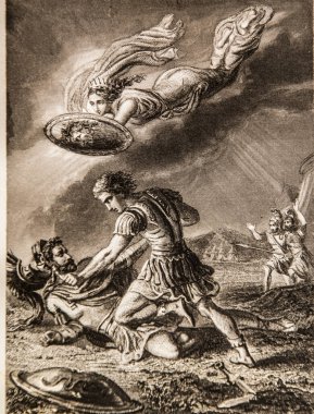 Deesse 'nin ona emanet ettiği Minerva' nın genç bebeğini, Fenelon 'un Telemarque macerasını, Yayımcı Belin-lepeur 1844' ü,