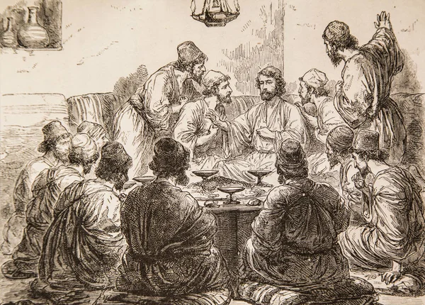 Aslında, aranızdan birinin bana ihanet edeceğini ilan ettiğimi söylüyor. Ernest Renan 'ın İsa' nın hayatı, Godefroy Durand 'ın çizimleri, editör Michel Levy 1870