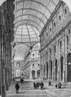 Milano 'daki Victor Emmanuel galerisi, ünlü evren, editör Michel Levy 1868