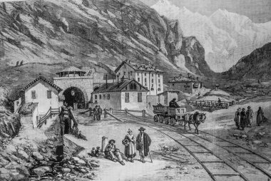 Cenis Dağı Bardonneche 'deki Tünelin nadiren açılışı, ünlü evren, Michele Levy 1869 Yayımcısı
