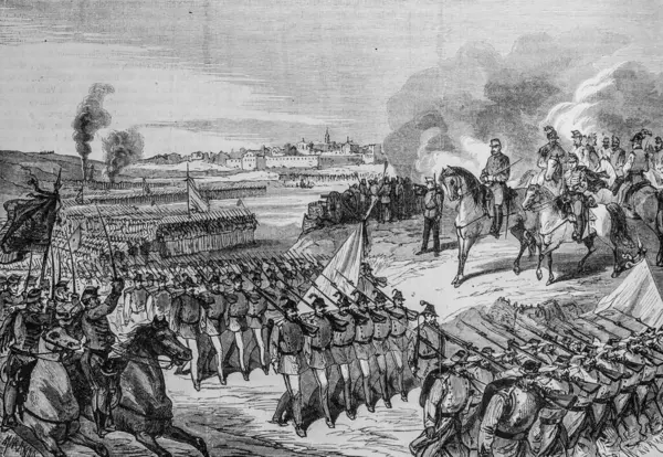 Madrid Le Marechal Prim oğlunun askerlerle ilgili incelemelerinde oğluna eşlik ederek Guardias sahasına, ünlü evren MICHELE LEVY 1869 Yayımcısı 'na gitti.