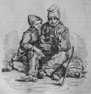 Yerde oturan bir adamla bir çocuğun resmi.