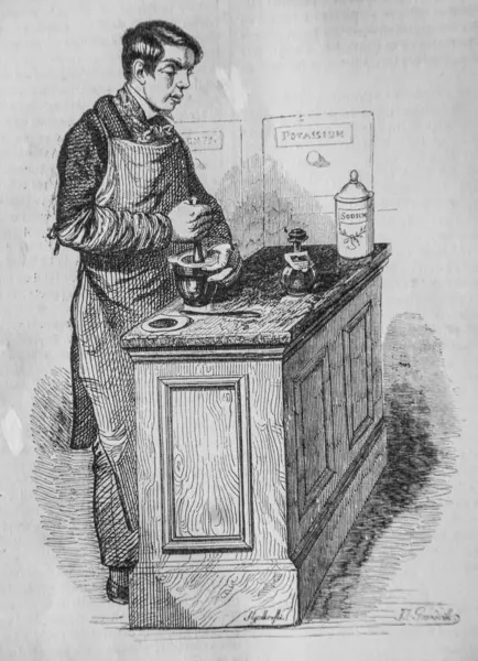 Eczacı, Fransızlar kendi kendilerine boyamışlar, eitor N.J. Philippart 1861.