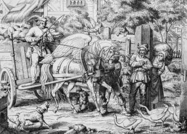 Pegase boyunduruğun altında, Edouard Charton 1855 'in resim dükkanı.