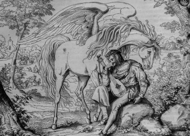 Pegase boyunduruğun altında, Edouard Charton 1855 'in resim dükkanı.