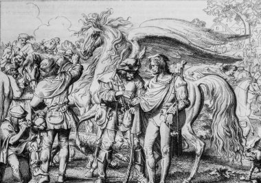 Pegase boyunduruğun altında, Edouard Charton 1855 'in resim dükkanı.