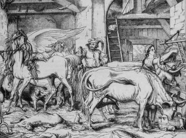 Pegase boyunduruğun altında, Edouard Charton 1855 'in resim dükkanı.