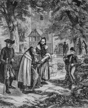 Brunswick köylüsü ayine gidiyor, Edouard Charton 1855 'in resim dükkanı.