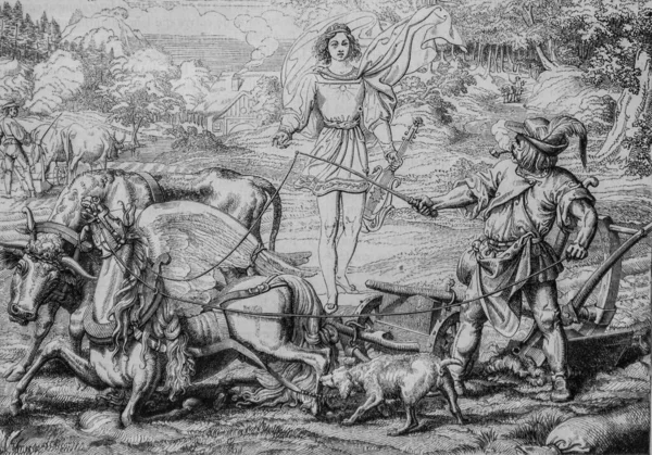 Pegase boyunduruğun altında, Edouard Charton 1855 'in resim dükkanı.