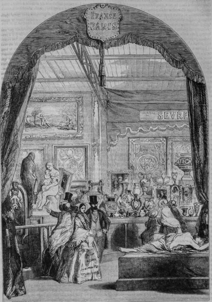 Edouard Charton 'ın 1855 tarihli resimli dergisi Palais de Cristal' da Sevre Üretimi 'nden ürünlerin sergilenmesi