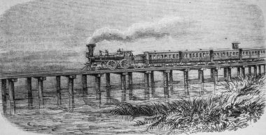 Güney Carolina 'da bir bataklıkta demiryolu inşa edildi, Bayan Edouard Charton' ın 1870 tarihli pitoresk dergisi.