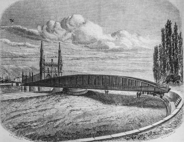 Bay Edouard Charton 'ın 1870 tarihli resimci dükkanı Kehl' den köprüye.