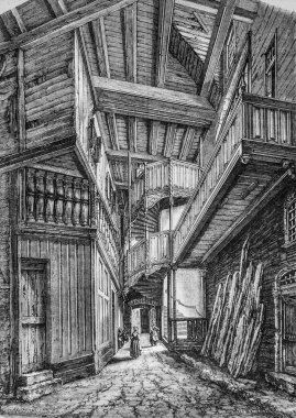 16. yüzyılın dış cephesi, M. Edouard Charton 1870 'in resim dükkanı.