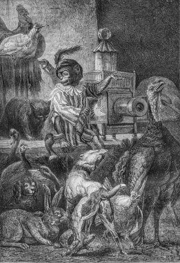 Sihirli feneri gösteren maymun, M. Edouard Charton 1870 'in resimli dergisi.