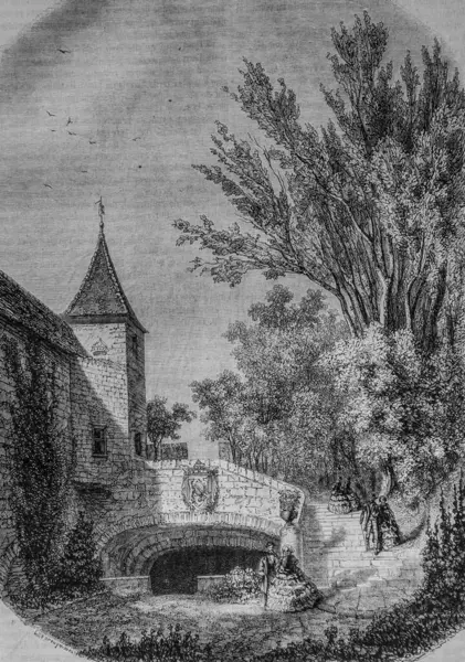 Bir Porte du Chateau de Lauzin, Edouard Charton 1870 'in resimli dükkanı.