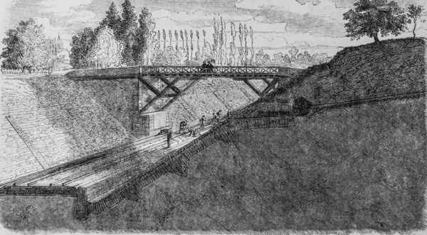 Demiryolu için karadan bir dilim kesmek, M. Edouard Charton 1870 'in pitoresk dergisi.