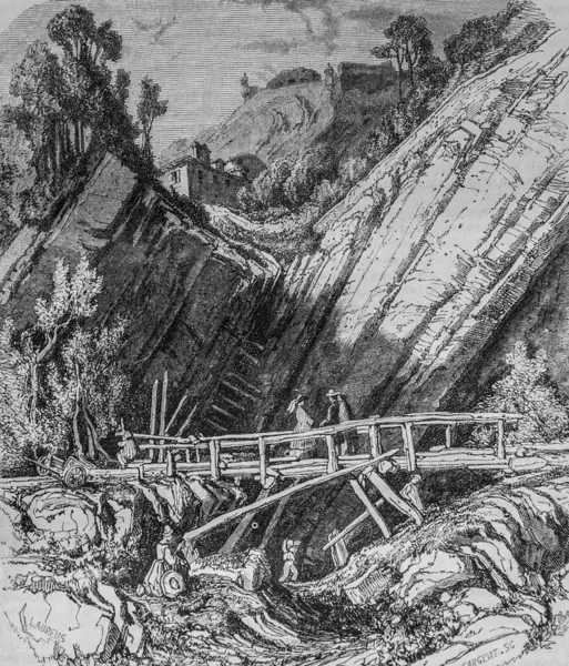 Grenoble 'da çimento kariyeri, Edouard Charton 1870' in resimli dükkanı.