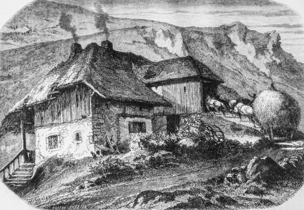 Eski bir Bas-Rhin çiftliği, M. Edouard Charton 1870 'in resimli dergisi.