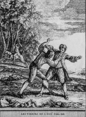 The Thief and the Ane, Fables de la Fontaine, Talan Publisher, Dier 1904, Çizim: J.B.oudry