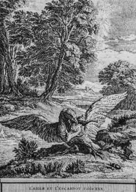 Kartal ve salyangoz, Masallar de la Fontaine, Yayımcı Talan, Dier 1904, J.B.oudry çizimi