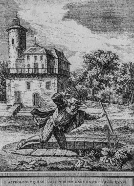 Kuyuya düşen astrolog, Fables de la Fontaine, yayıncı Talan, Dier 1904, J.B.oudry 'nin çizimi.