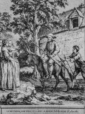 Meunier oğlu ve Ane, Fables de la Fontaine, yayıncı Talan, Dier 1904, J.B.oudry 'nin çizimi.