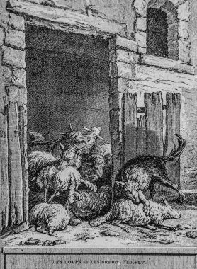 Kurt ve Koyun, Masallar de la Fontaine, Talan Yayımcısı, Ölüm 1904, Çizim J.B.oudry