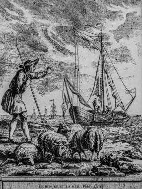 Le Berger et la mer, Fables de la Fontaine, Talan Publisher, Dier 1904, Çizim: J.B.oudr