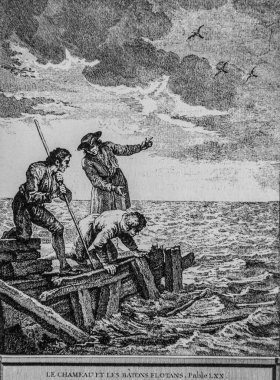 Deve ve yüzen çubuklar, Fables de la Fontaine, yayıncı Talan, Dier 1904, J.B.oudry çizimi