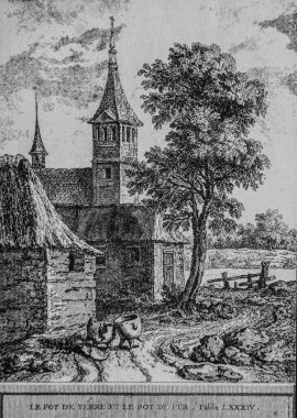 Demir tencere ve toprak kabı, çeşme masalları, Talan editörü, dier 1904, J.B.oudry 'nin çizimi.