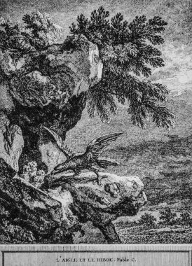 Kartal ve baykuş, Fables de la Fontaine, Talan Yayımcısı, Dier 1904, Çizim: J.B.oudry