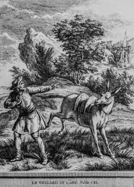 Yaşlı adam ve ane, Masallar de la Fontaine, Yayımcı Talan, Dier 1904, Çizim J.B.oudry