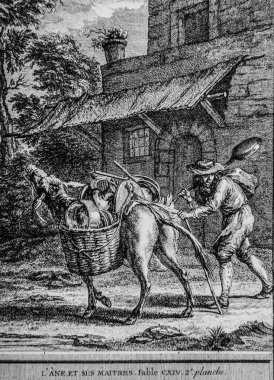 Ane ve ustaları, Fables de la Fontaine, yayıncı Talan, Dier 1904, Çizim: J.B.oudry